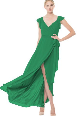 Robe demoiselle d'honneur v encolure avec chiffon avec manche épeules enveloppants - Photo 2