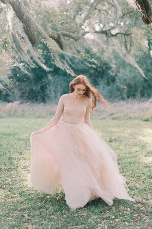 Robe de mariée simple avec décoration dentelle ligne a avec manche 1/2 textile en tulle - Photo 3