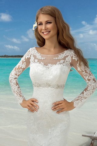 Abito da Sposa lusso con Perline Semplice con Maniche Lunghe con Applique Lungo - Foto 2