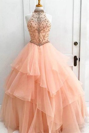 Ärmelloses Hoher Kragen Organza glamouröses stilvolles Ballkleid mit Bordüre - Bild 1