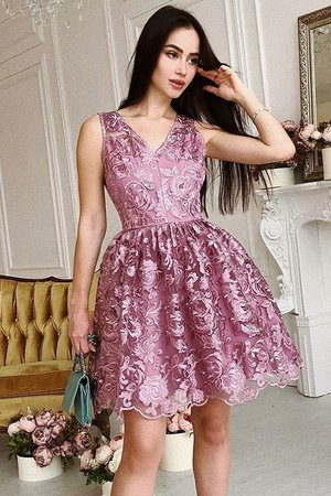 Robe de cocktail de princesse ruché à la mode de col en v courte - Photo 1