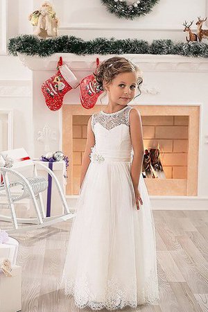 Robe de cortège enfant naturel de princesse jusqu'au sol en tulle a-ligne - Photo 2