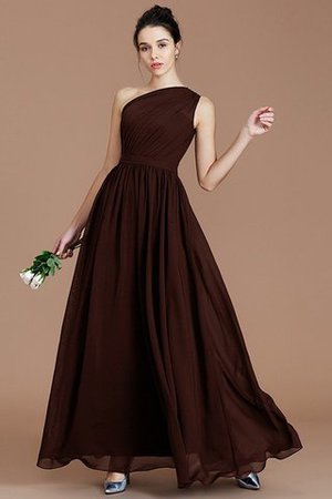 Robe demoiselle d'honneur naturel en chiffon ruché ligne a d'épaule asymétrique - Photo 11