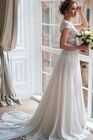 Robe de mariée simple avec manche courte avec manche épeules enveloppants avec chiffon 2 pice - Photo 1