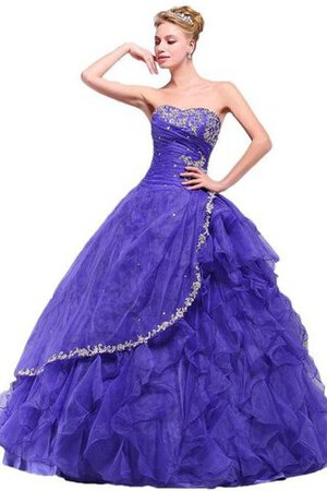 Trägerlos bodenlanges Quinceanera Kleid mit Rüschen mit Rücken Schnürung - Bild 1