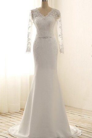 Abito da Sposa Bordo Ondulato con Applique con Maniche Lunghe Tubino in Pizzo Elegante - Foto 1