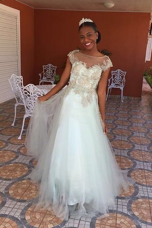 Robe de bal naturel en tulle appliques col en bateau fermeutre eclair - Photo 2