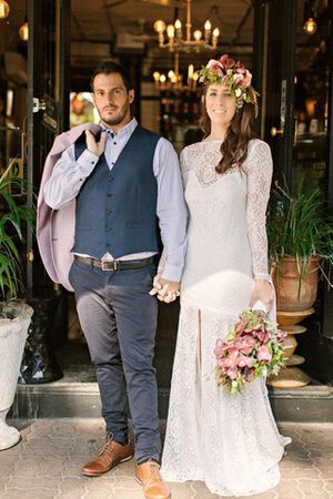 Robe de mariée simple impressioé vintage de col haut avec manche longue - Photo 1