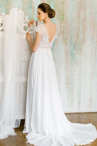 Abito da Sposa Semplice con Manica Corte Spazzola Treno con Fusciacca con Applique in Chiffon - Foto 2