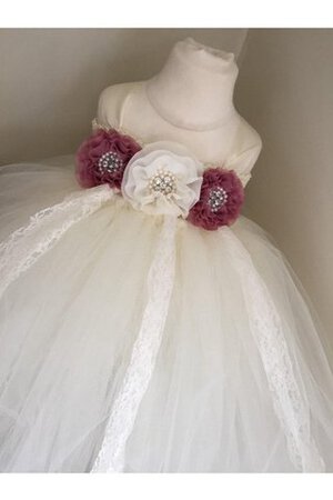 Abito da Cerimonia Bambini Tondo con Increspature decorato in Tulle con Fiore Senza Maniche - Foto 3