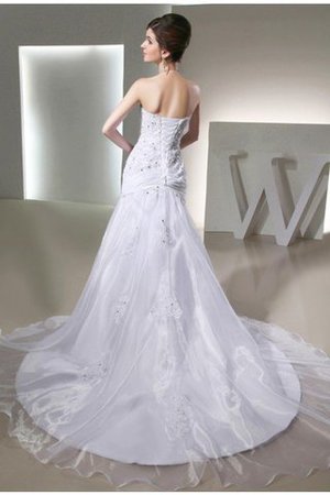 Abito da Sposa Senza Maniche in Organza con Applique con Perline Allacciato - Foto 2