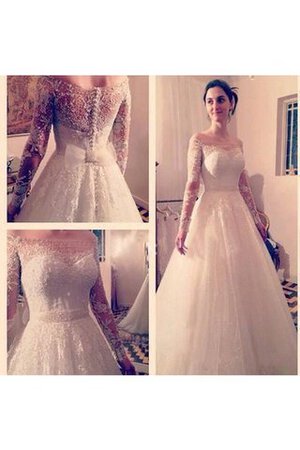 Vestido de Novia de Encaje Adorno de Manga suelta de Fajas de Escote con Hombros caídos - Foto 1