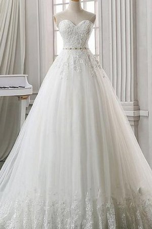 Robe de mariée avec lacets jusqu'au sol appliques avec sans manches de col en cœur - Photo 1