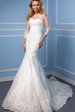 Abito da Sposa A Terra V-Scollo retro Coda A Strascico Cappella con Applique convenzionale - Foto 1