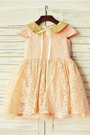 Robe de cortège enfant naturel a-ligne avec fleurs col u profond arrivée au mollet - Photo 2