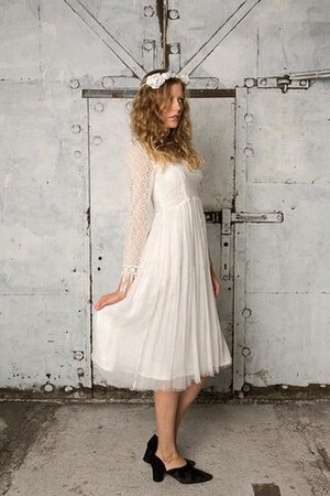 Abito da Sposa A-Line Sotto Ginocchio con Maniche Lunghe in pizzo in Pizzo Cerniera - Foto 3