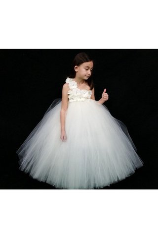 Robe de cortège enfant en tulle de lotus d'épaule asymétrique avec fleurs de mode de bal - Photo 2