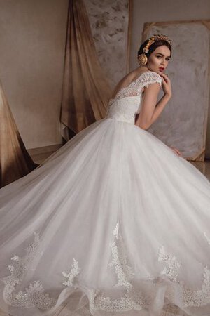 Robe de mariée naturel de col bateau avec manche courte avec lacets appliques - Photo 2