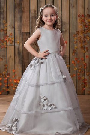 Robe de cortège enfant plissé avec bouton avec sans manches ligne a avec fleurs - Photo 1