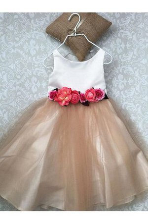 Robe de cortège enfant naturel de lotus au niveau de genou ligne a en tulle - Photo 3