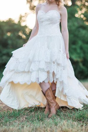 Robe de mariée distinguee avec fleurs col en forme de cœur ligne a haut bas - Photo 2