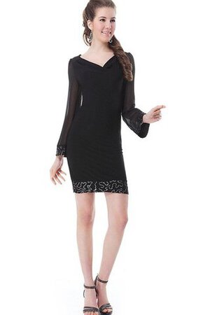 Reißverschluss lange Ärmeln V-Ausschnitt normale Taille Cocktailkleid aus Chiffon mit Perlen - Bild 4