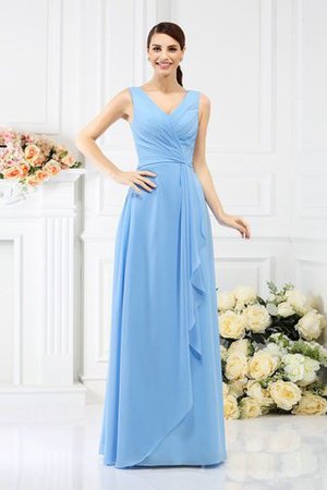 Robe demoiselle d'honneur longue de fourreau en chiffon avec perle v encolure - Photo 1