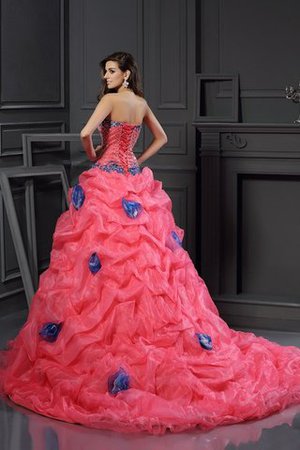 Abito Quinceanera Senza Maniche con Perline Lunghi in Organza Allacciato - Foto 2