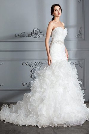 Robe de mariée naturel avec sans manches de lotus de traîne courte en satin - Photo 3