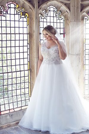 Abito da Sposa Naturale tradizionale Ball Gown Senza Maniche Lungo in Tulle - Foto 2