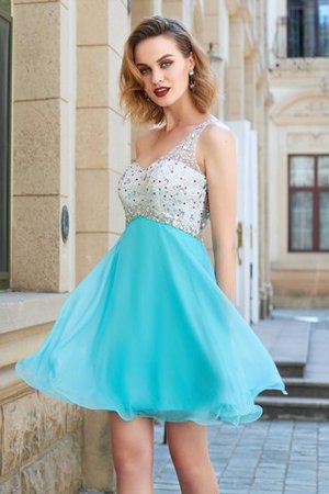 Robe de bal bref d'épaule asymétrique ligne a avec chiffon avec sans manches - Photo 3