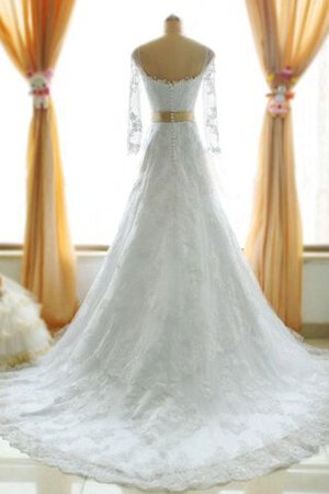 Robe de mariée avec manche longue en satin decoration en fleur longueur au ras du sol - Photo 4