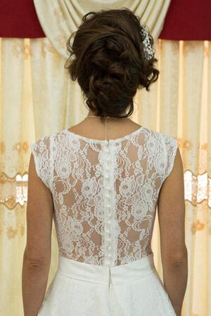 Abito da Sposa con Perline A-Line A Terra Senza Maniche in Pizzo V-Scollo - Foto 5