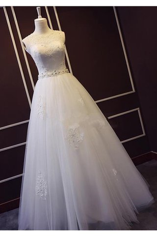 Abito da Sposa Senza Maniche Naturale Tondo A-Line in Pizzo in Tulle - Foto 2