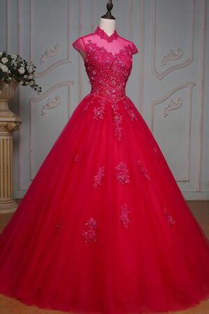 Tüll Perlenbesetztes Spitze Quinceanera Kleid mit Bordüre mit Jacke - Bild 3