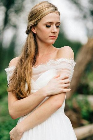 Abito da Sposa Naturale Senza Maniche Cuore in pizzo in Tulle Spazzola Treno - Foto 3