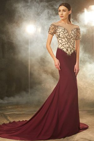 Perlenbesetztes Chiffon Anständiges Abendkleid mit Gericht Schleppe mit Natürlicher Taille - Bild 1