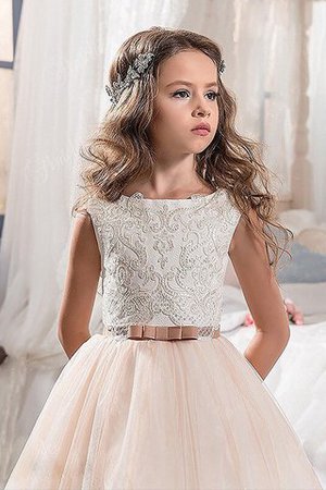 Abito da Cerimonia Bambini A Terra in Tulle Ball Gown decorato con Fiore - Foto 3