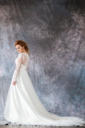 Robe de mariée naturel humble ligne a en organza avec manche longue - Photo 1