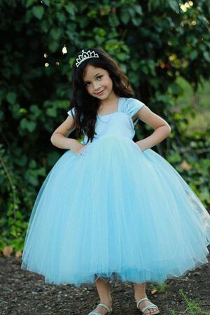 Robe de cortège enfant plissé encolure ronde avec manche courte en tulle arrivée au cheville - Photo 1