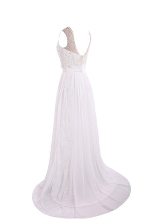 Robe de mariée moderne avec cristal de col bateau avec perle grandes bretelles - Photo 7