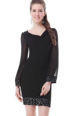 Reißverschluss lange Ärmeln V-Ausschnitt normale Taille Cocktailkleid aus Chiffon mit Perlen - Bild 1