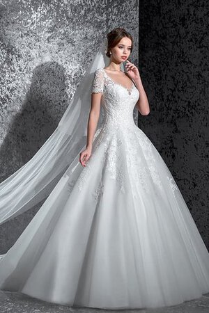 Plissiertes langes luxus Brautkleid mit Bordüre mit Applikation - Bild 1