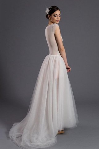 Abito da Sposa A Terra Tondo con Perline Cappellino Naturale in Tulle - Foto 2