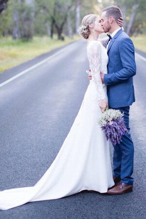 Abito da Sposa in pizzo Tondo con Maniche Lunghe sexy Schiena Nuda con Nastro - Foto 3