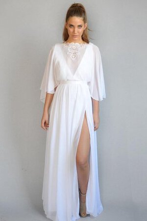 Vorne geschlitztes Bateau Ausschnitt gesticktes Chiffon bodenlanges Brautkleid mit Schleife - Bild 1