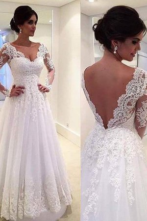 Abito da Sposa in Pizzo Naturale in Tulle V-Scollo Allacciato - Foto 3