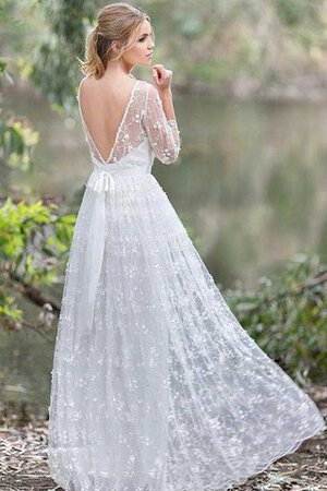 Abito da Sposa in pizzo con Fiore con Nastro A-Line in Pizzo A Terra - Foto 2