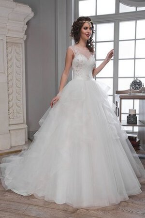 Abito da Sposa Senza Maniche con Increspature Coda A Strascico Cappella A-Line Lungo Naturale - Foto 1