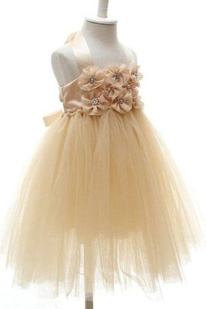 Robe de cortège enfant a-ligne dénudé en organza de tour de ceinture en haute avec fleurs - Photo 2